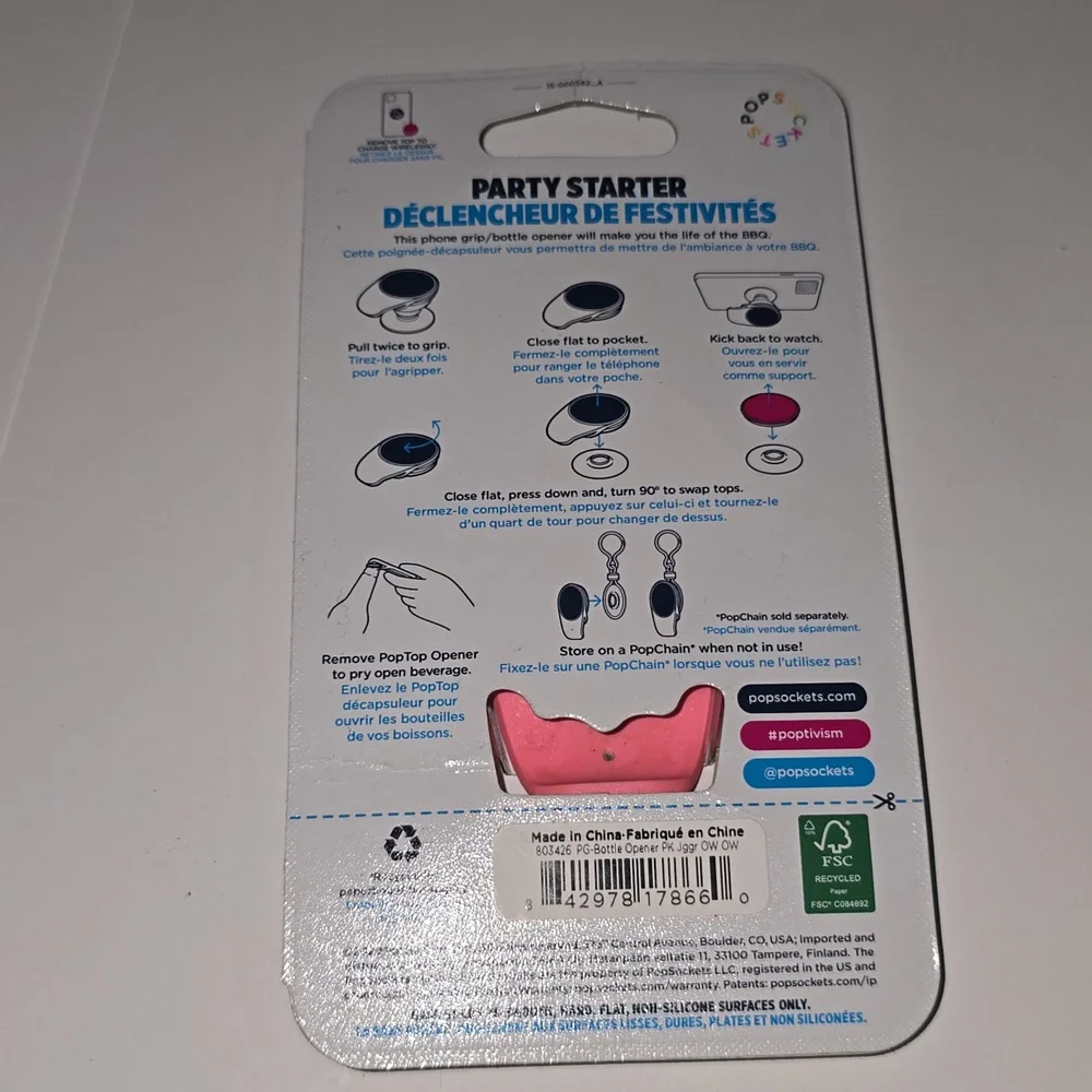 PopSocket Pink Speckled PopGrip Opener